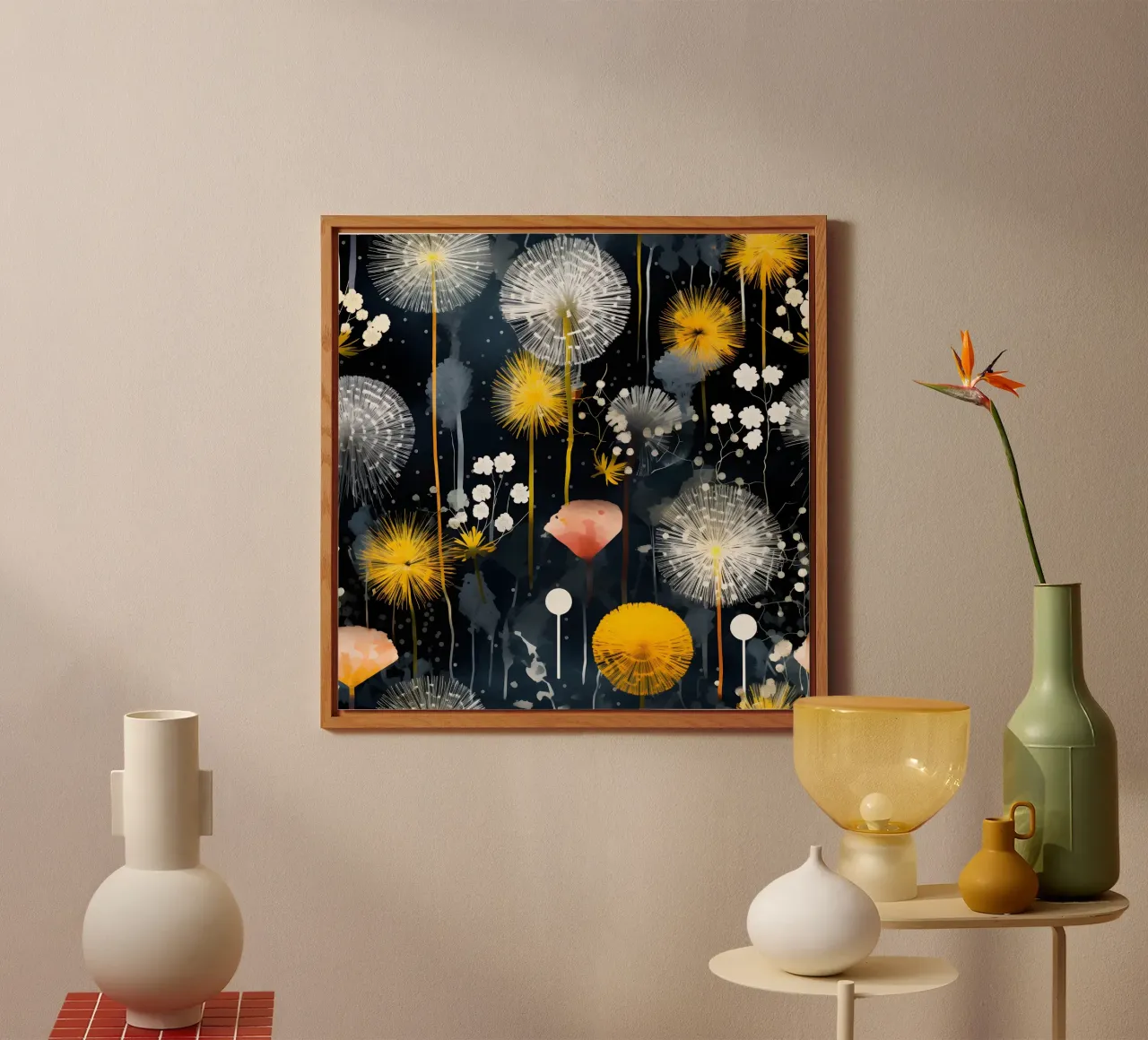 Dandelion Black alu-dibond by Botanical Pattern House