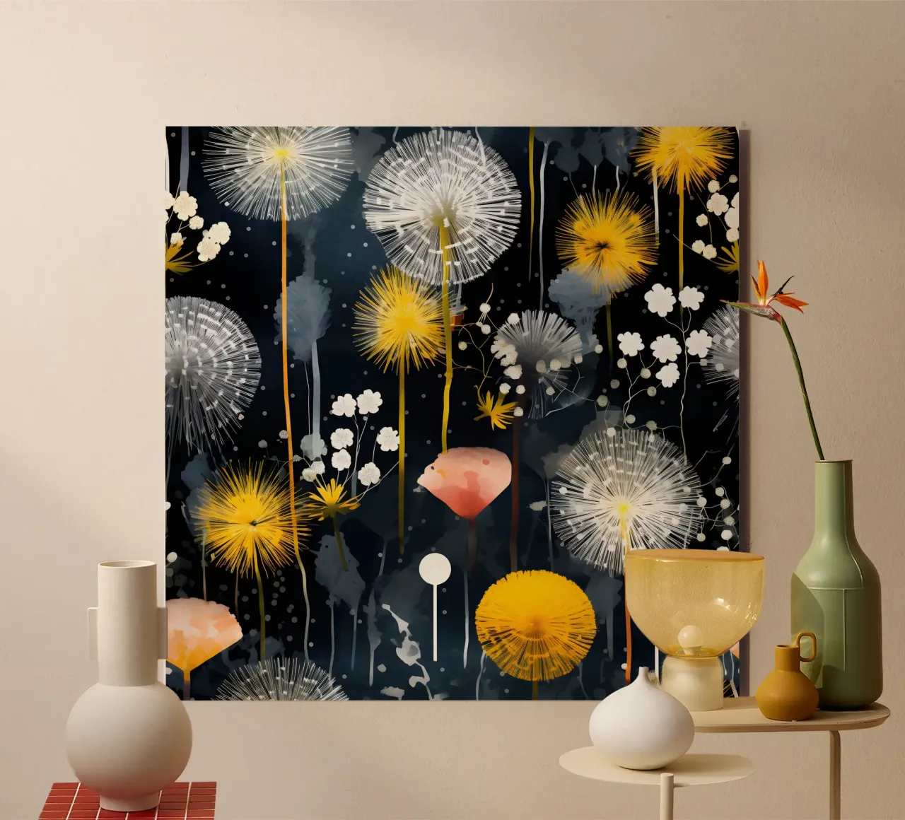 Dandelion Black alu-dibond by Botanical Pattern House