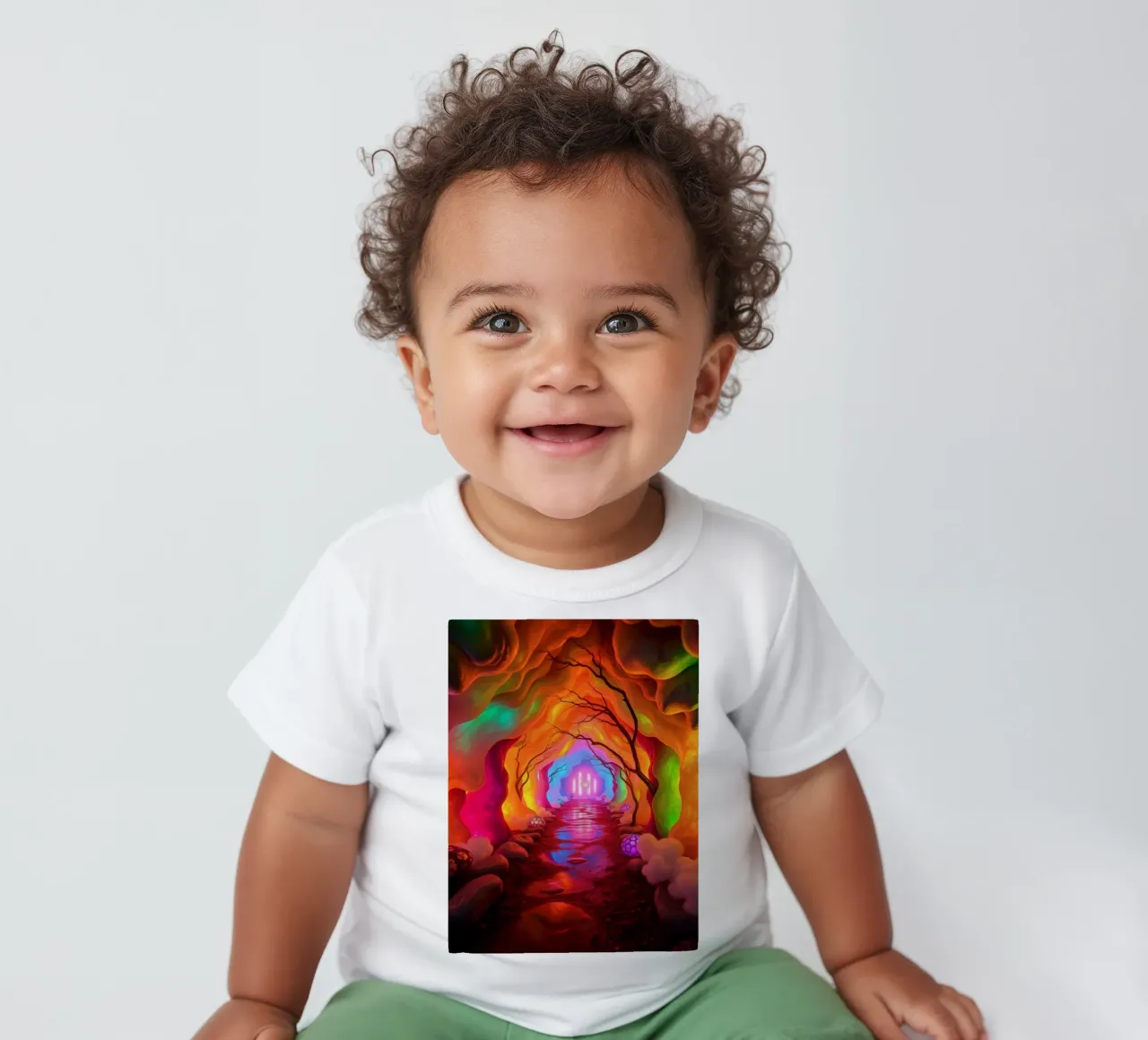 percorso illuminato in una grotta colorata con piante e piante luminose. maglietta neonato da DesignDoodle