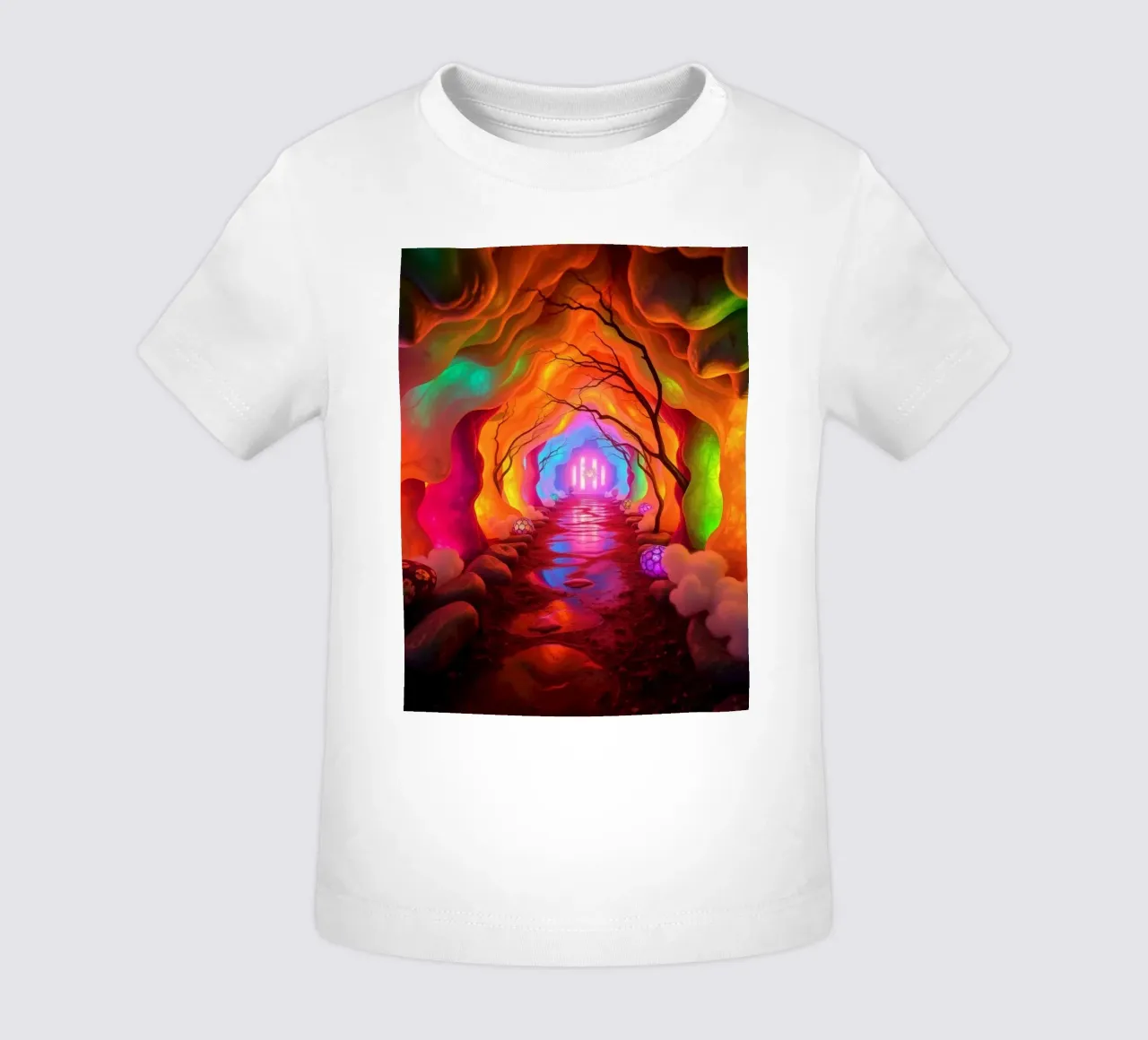 percorso illuminato in una grotta colorata con piante e piante luminose. maglietta neonato da DesignDoodle