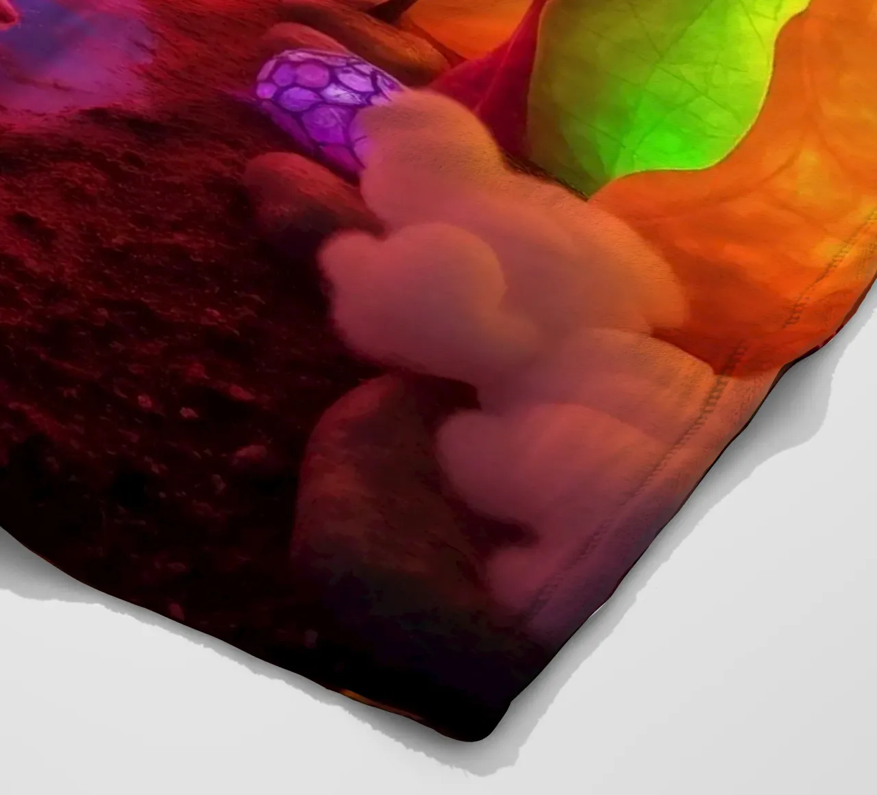 illuminated pathway in colorful cave with glowing plants and fleece blanket by DesignDoodle