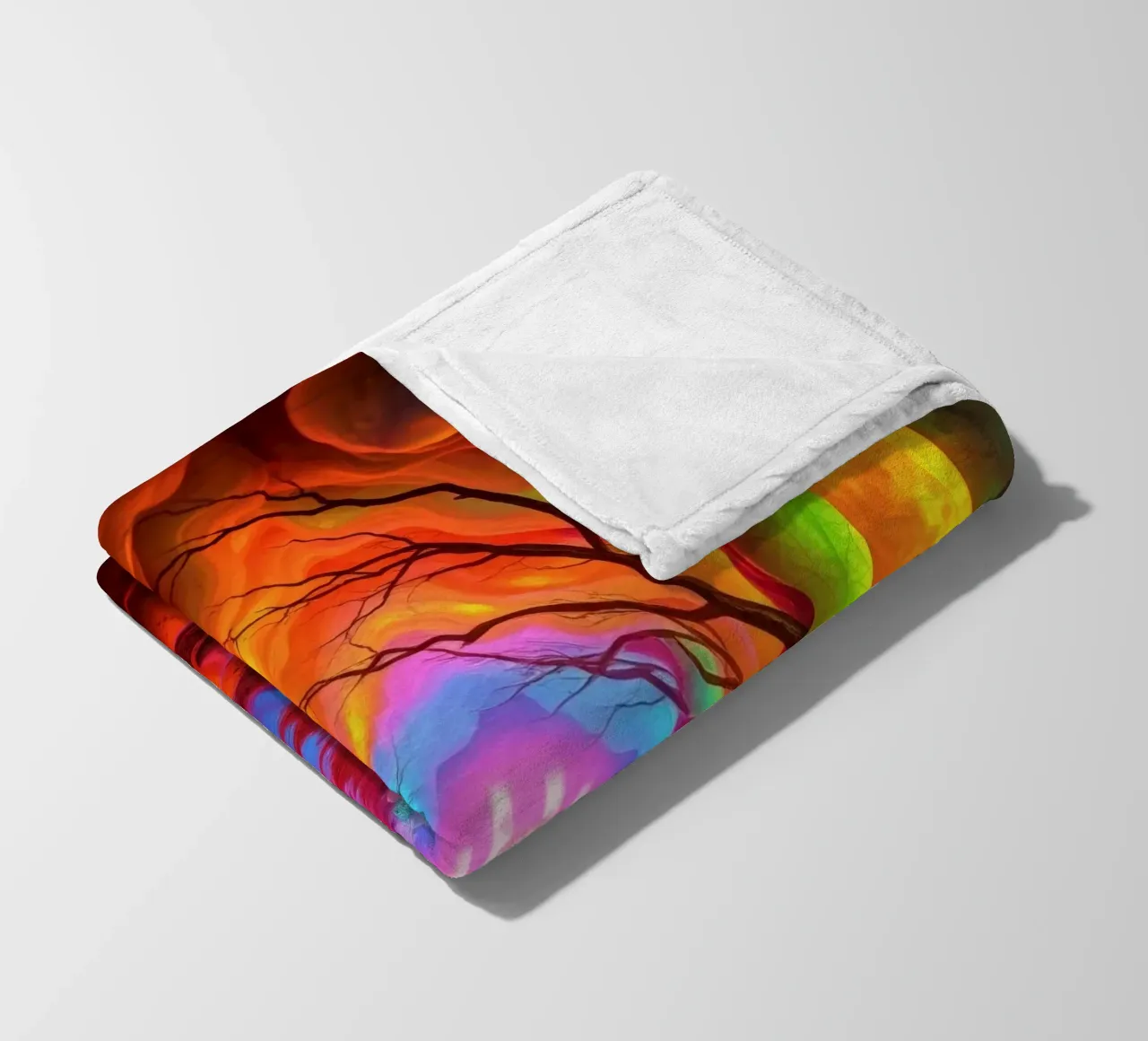 illuminated pathway in colorful cave with glowing plants and fleece blanket by DesignDoodle