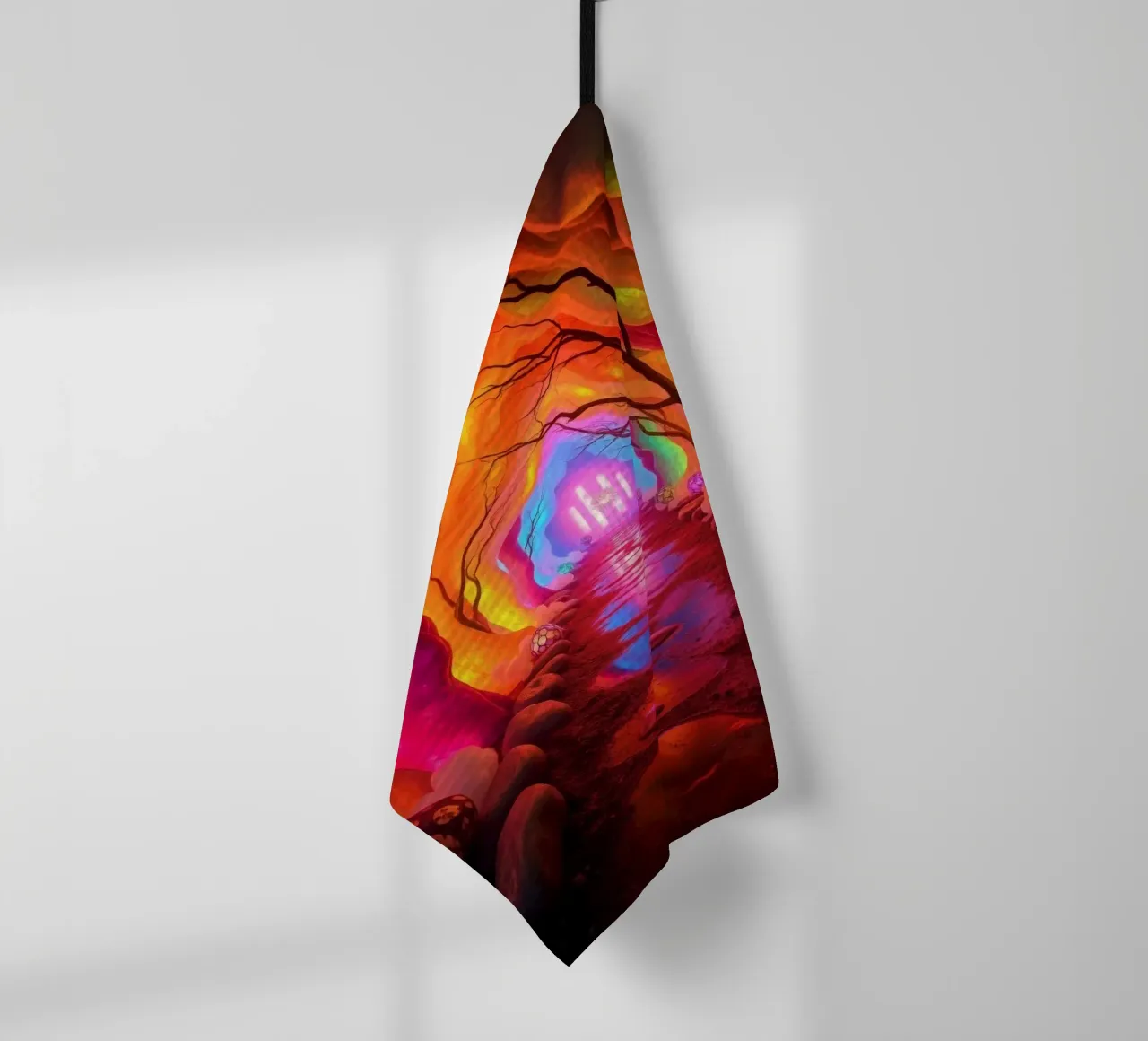 percorso illuminato in una grotta colorata con piante e piante luminose. canovaccio da cucina da DesignDoodle