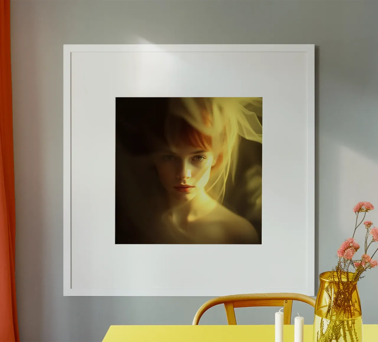 Ritratto di giovane donna con capelli delicati e luci soffuse carta hahnemühle da DesignDoodle