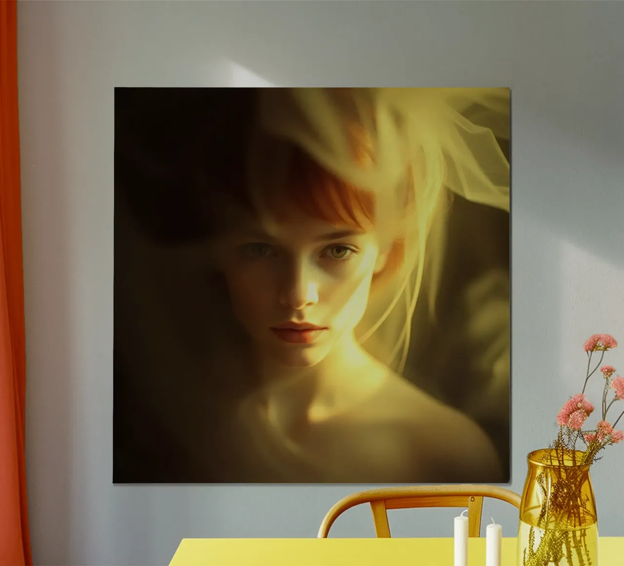 Ritratto di giovane donna con capelli delicati e luci soffuse carta hahnemühle da DesignDoodle