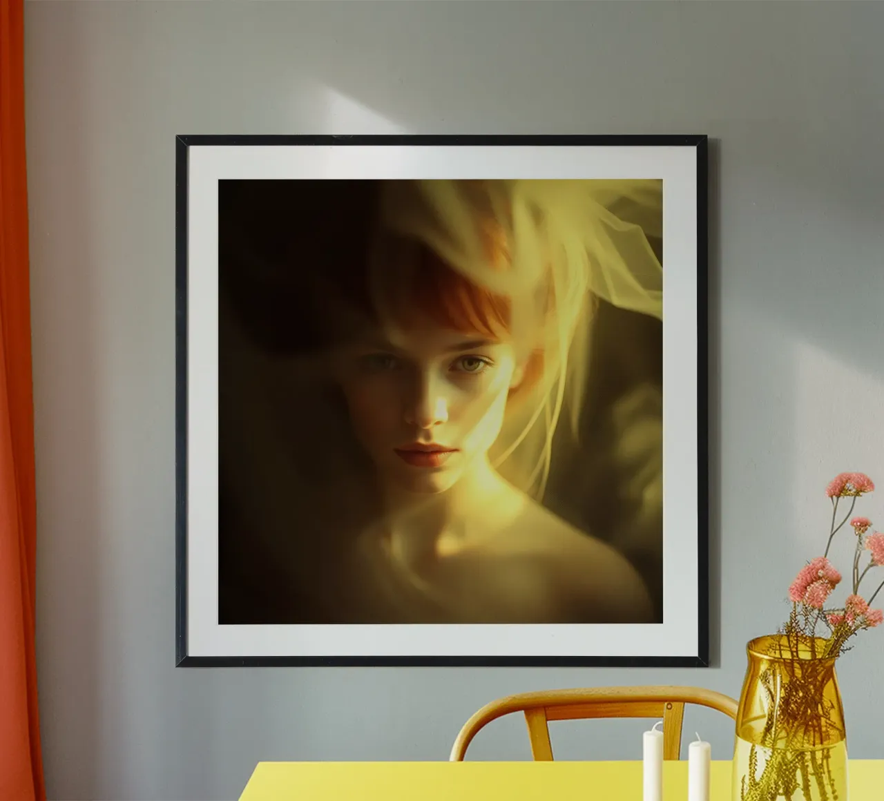 Ritratto di giovane donna con capelli delicati e luci soffuse carta hahnemühle da DesignDoodle
