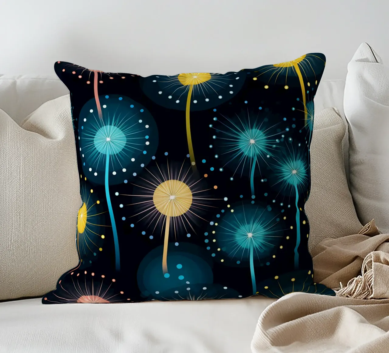 Dandelion Orbit decorative cushion by Botanical Pattern House