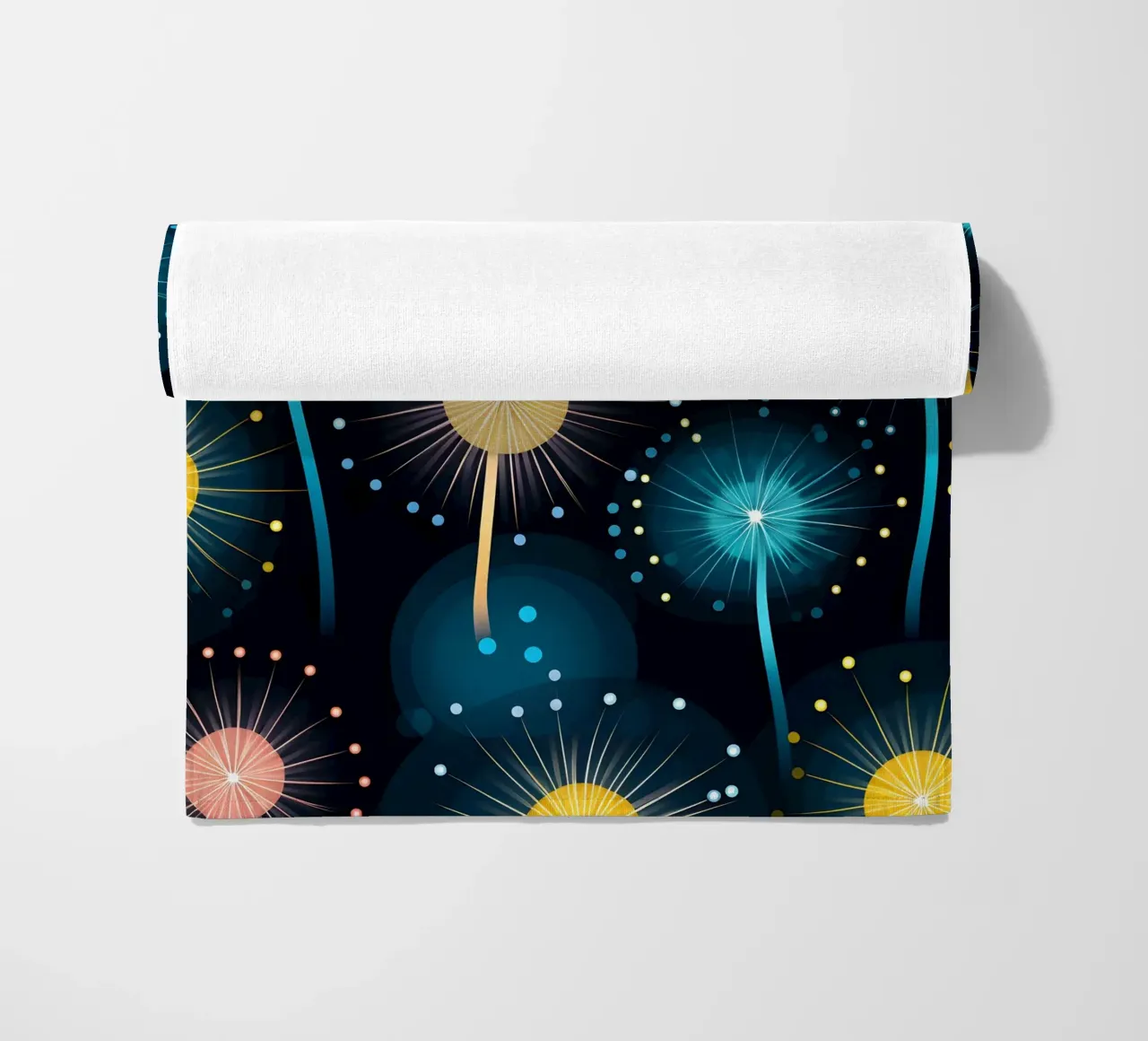 Dandelion Orbit beach towel by Botanical Pattern House
