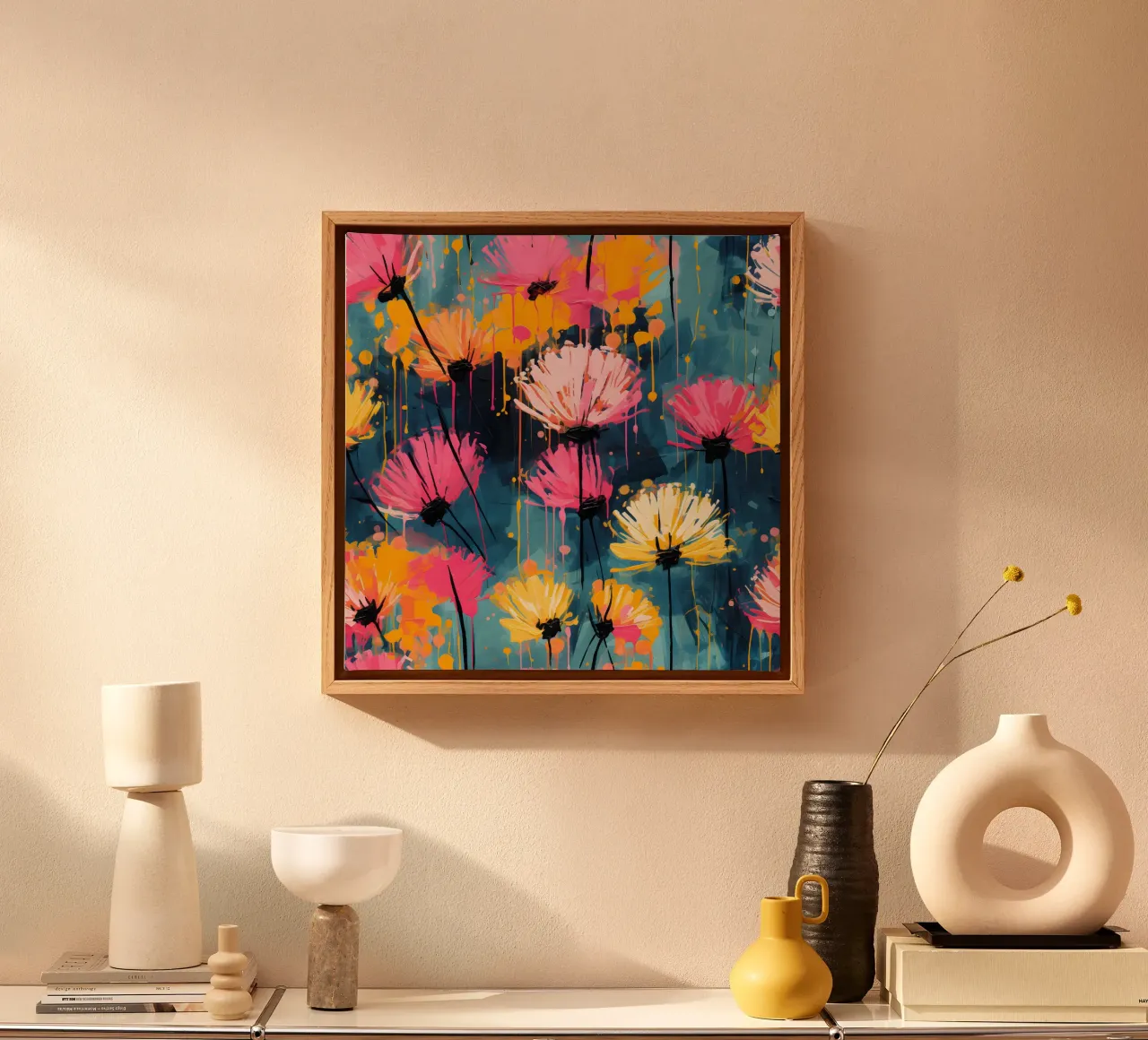 Paardenbloem Splash canvas met Baklijst van Botanical Pattern House