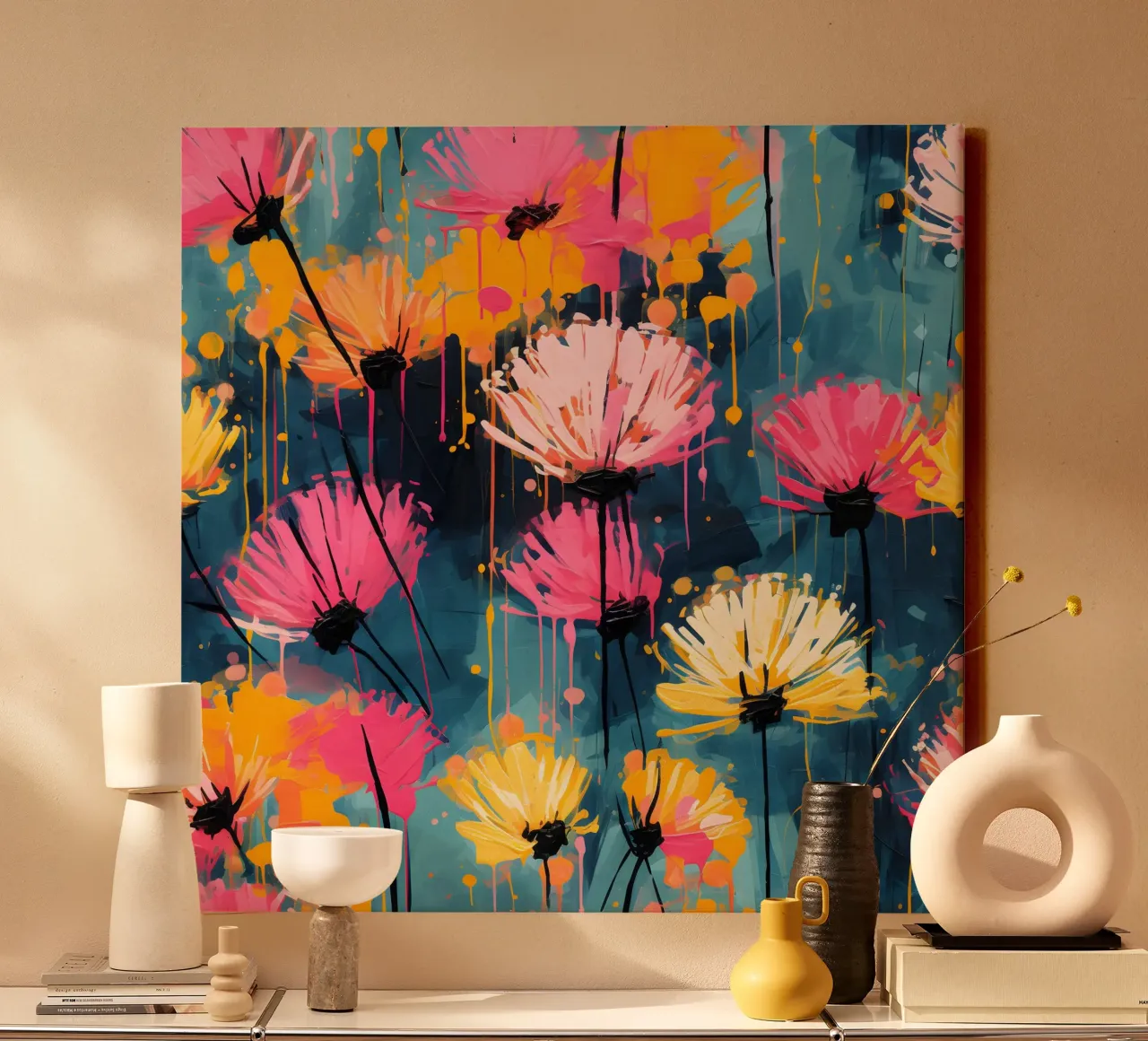 Paardenbloem Splash canvas met Baklijst van Botanical Pattern House