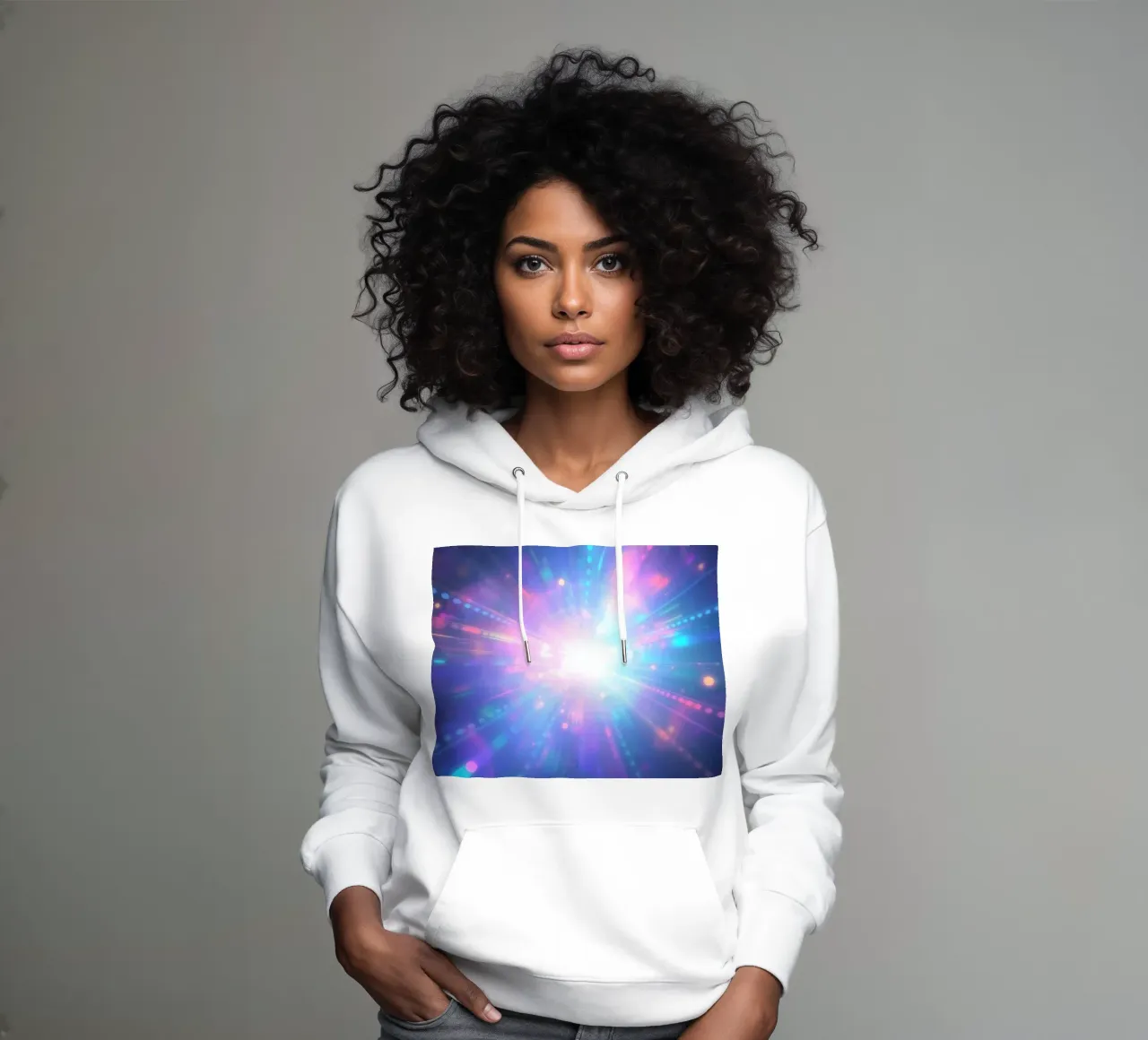 Le esplosioni di luce colorata creano un'atmosfera cosmica felpa con cappuccio da DesignDoodle
