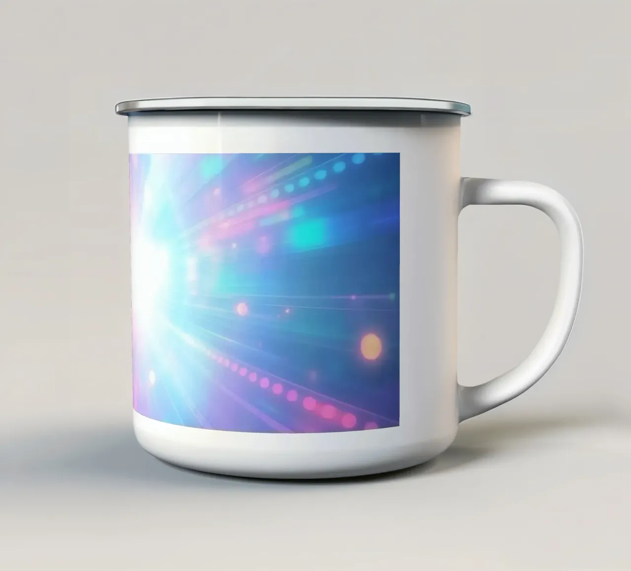 Le esplosioni di luce colorata creano un'atmosfera cosmica tazza in smalto da DesignDoodle