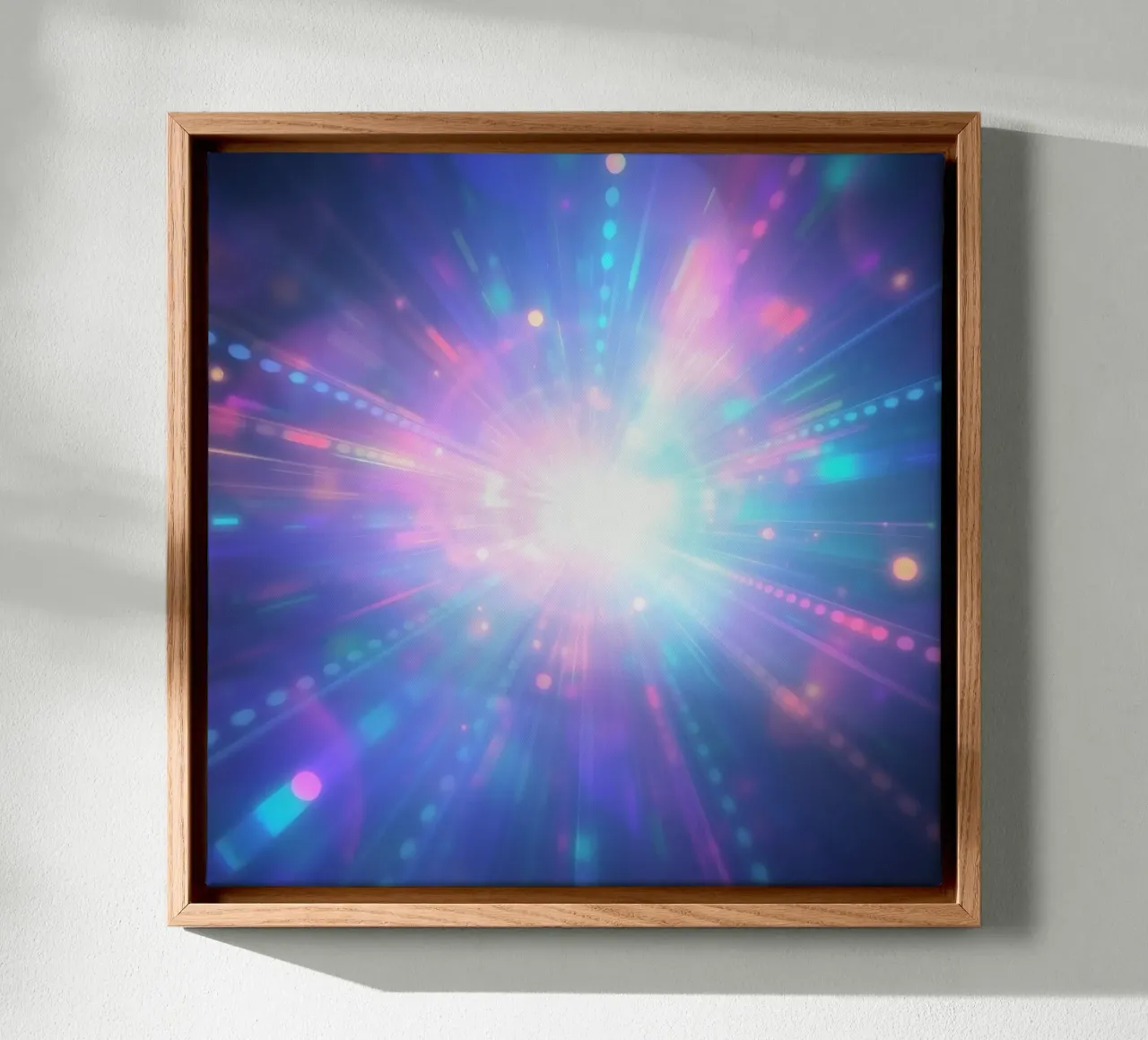 Le esplosioni di luce colorata creano un'atmosfera cosmica tela con Cornice a cassetta da DesignDoodle