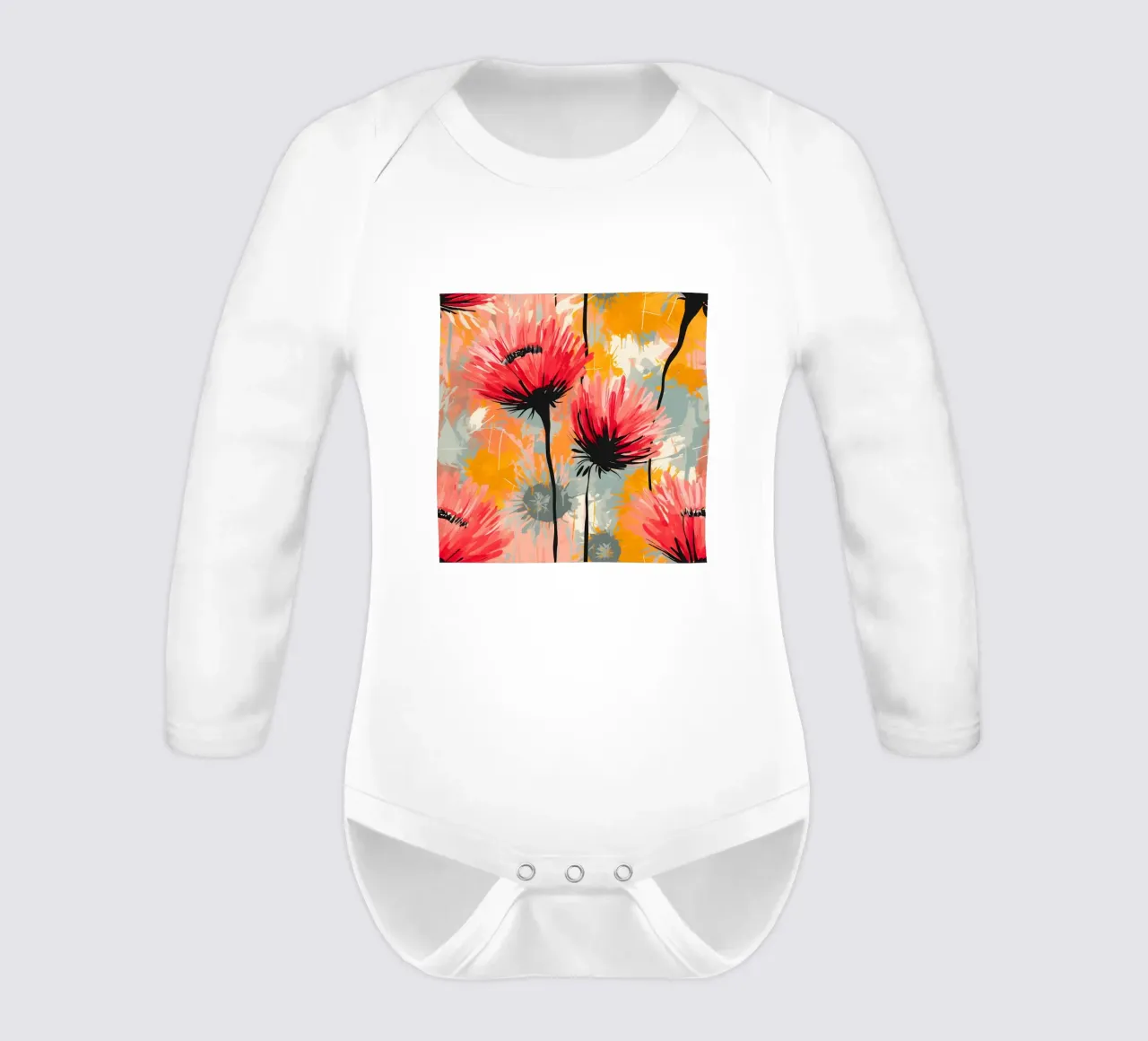 Dandelion Splash long-sleeve baby romper by Botanical Pattern House