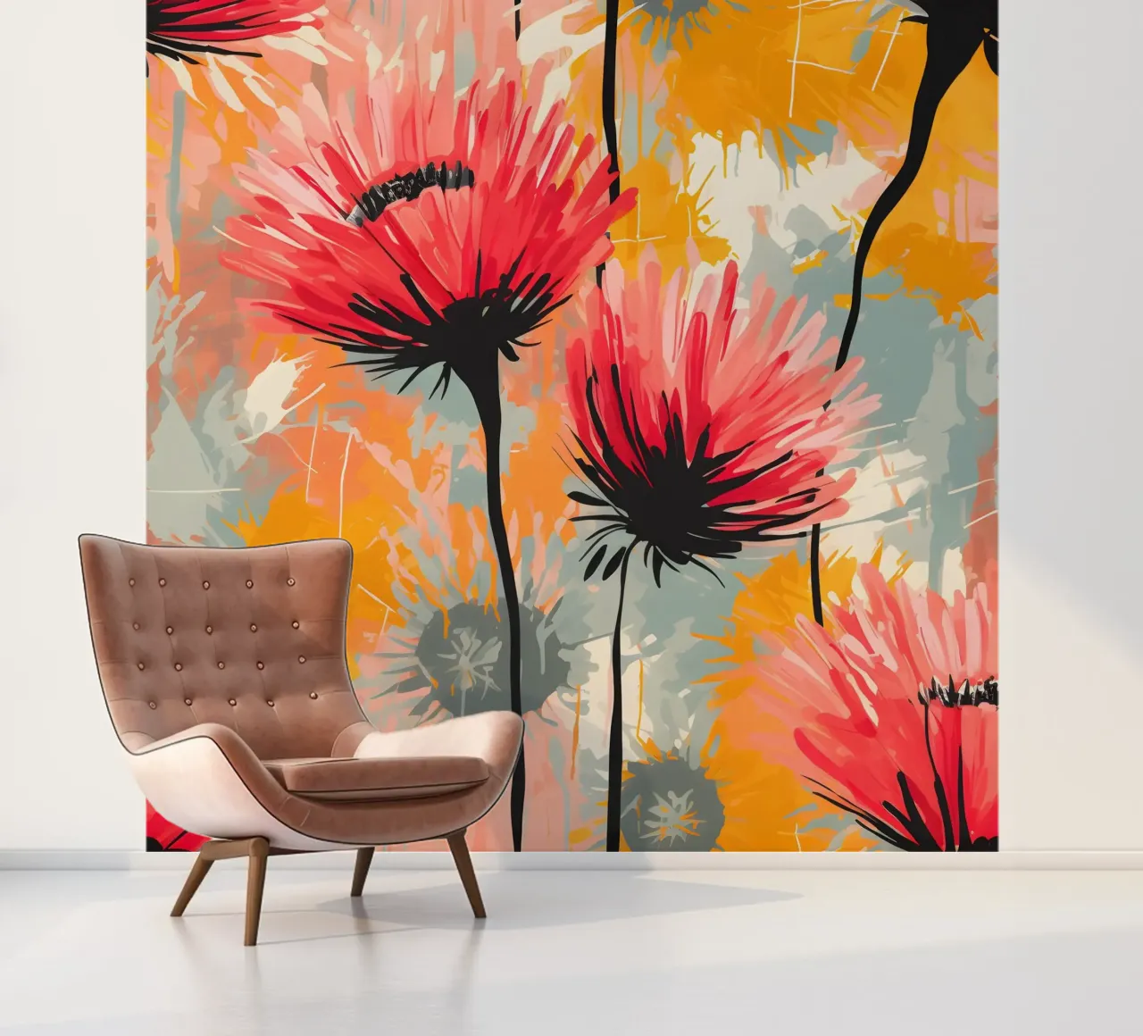 Paardenbloem Splash fotobehang van Botanical Pattern House