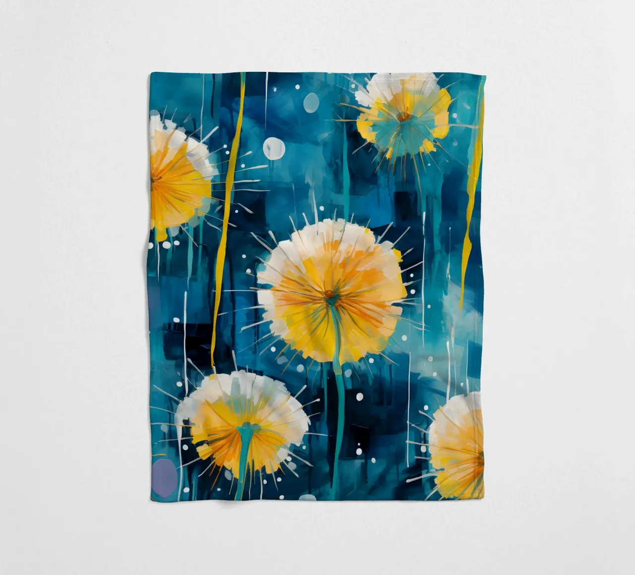 Dandelion Splash fleece blanket by Botanical Pattern House