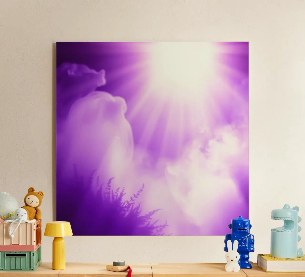 I fasci di luce viola si disperdono tra le nubi nebbiose plexiglass da DesignDoodle