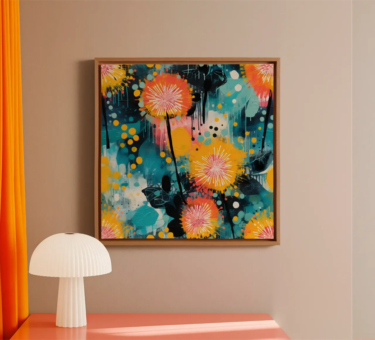 Paardenbloem Carnaval canvas met Baklijst van Botanical Pattern House