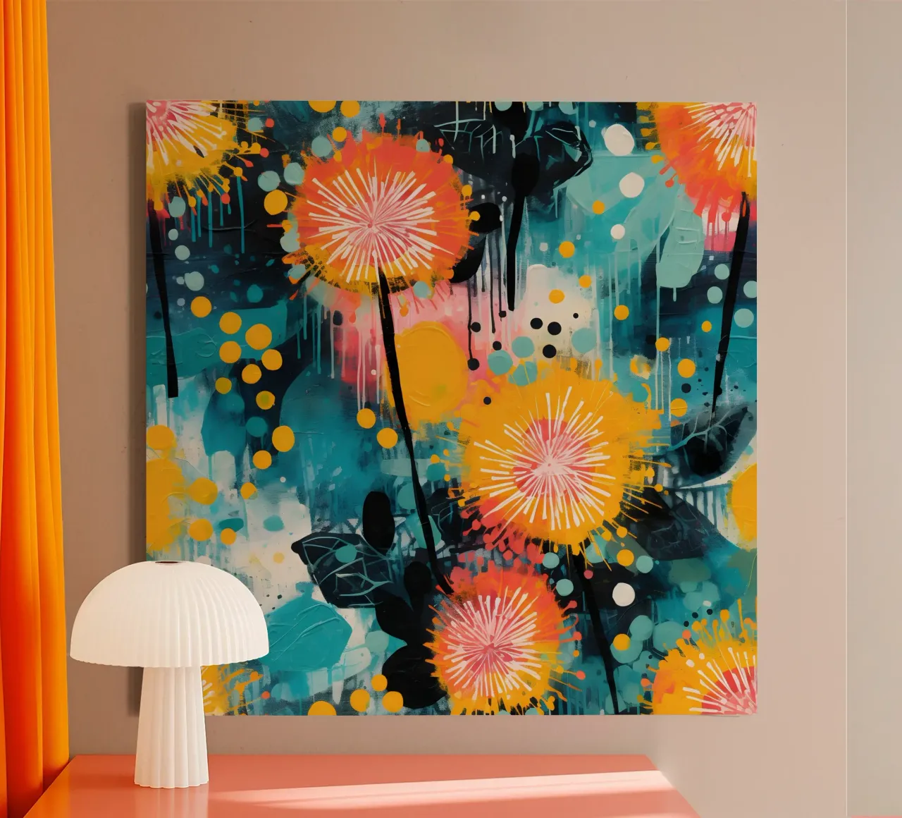Paardenbloem Carnaval canvas met Baklijst van Botanical Pattern House