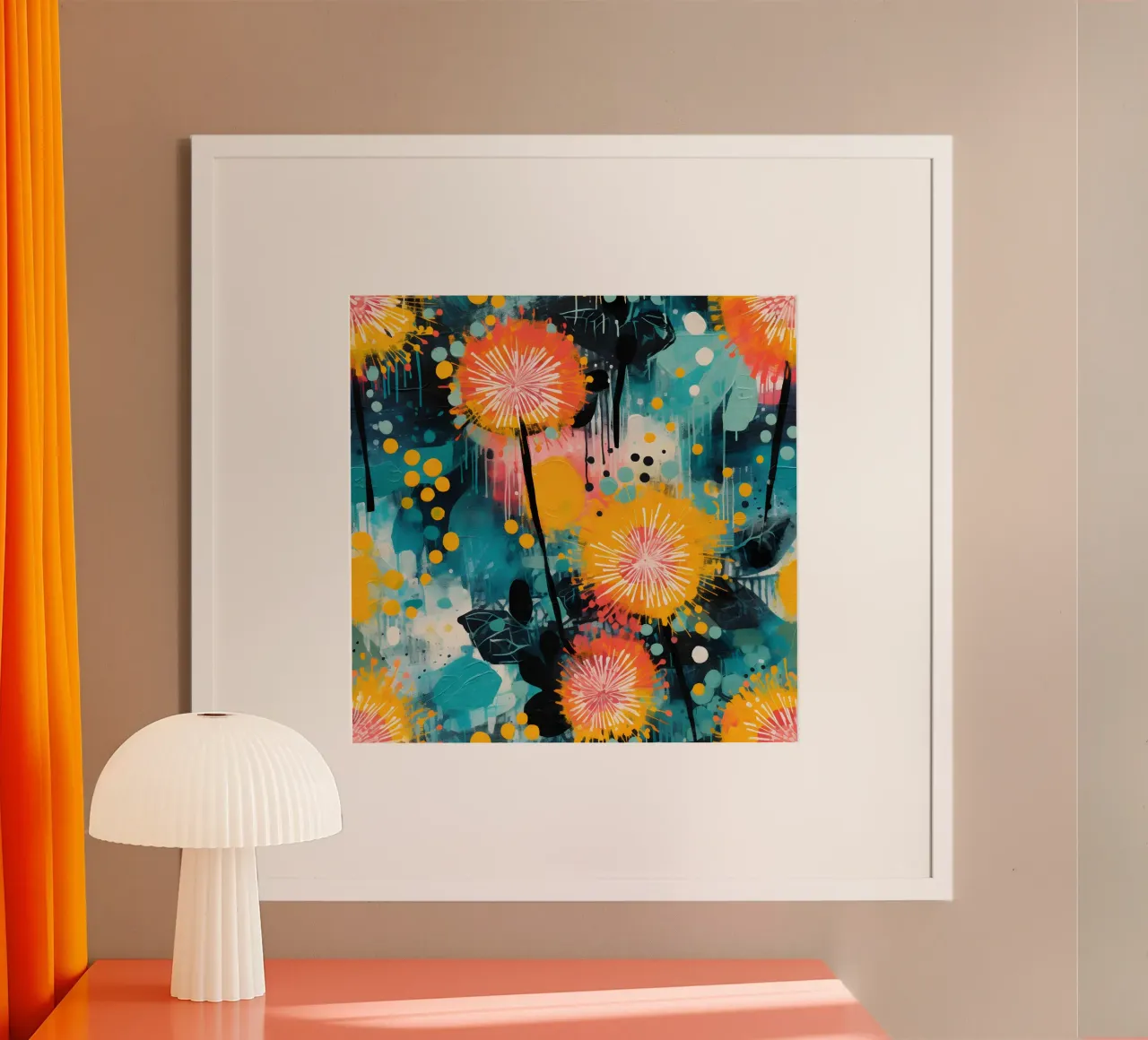 Carnevale del dente di leone poster con telaio in alluminio da Botanical Pattern House