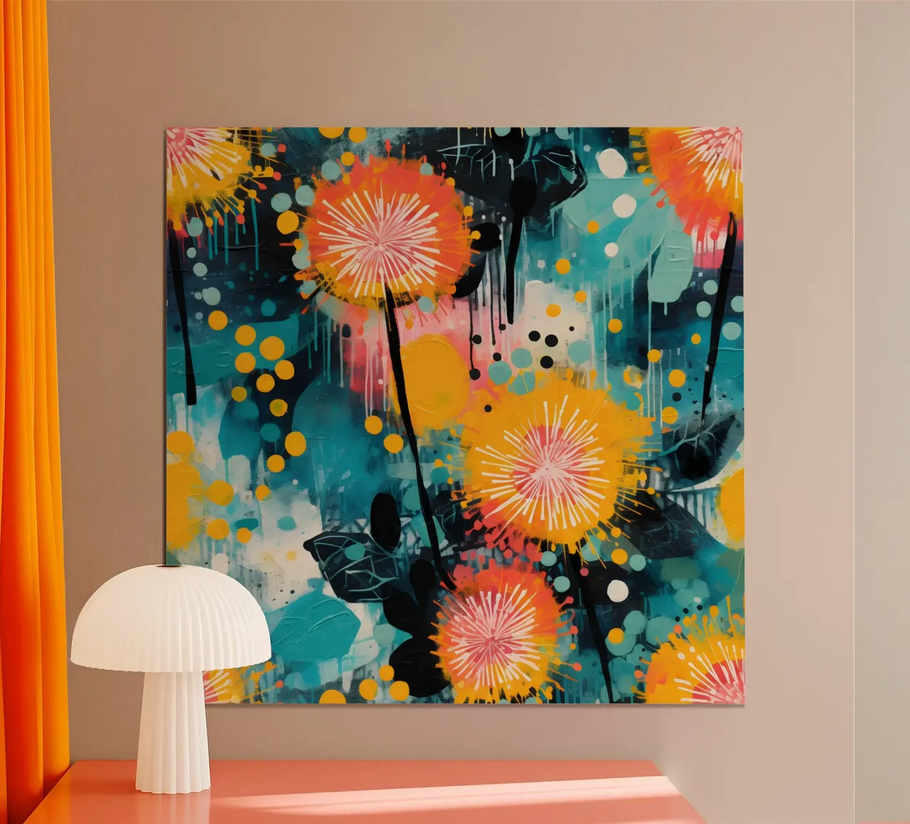 Carnevale del dente di leone poster con telaio in alluminio da Botanical Pattern House