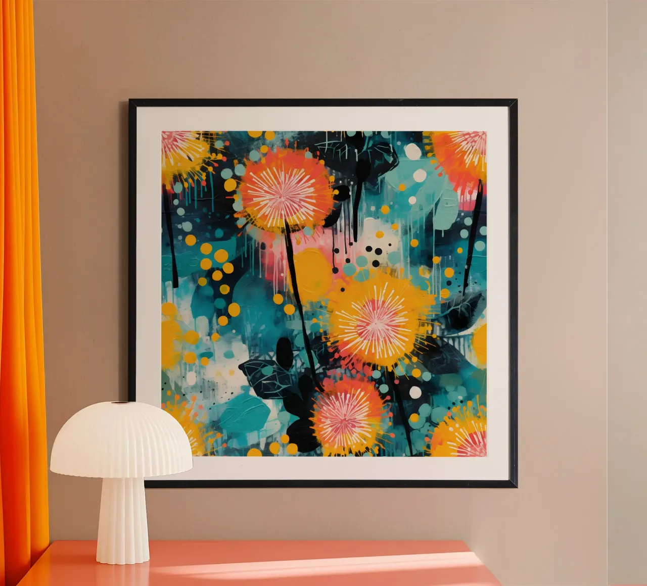 Carnevale del dente di leone poster con telaio in alluminio da Botanical Pattern House