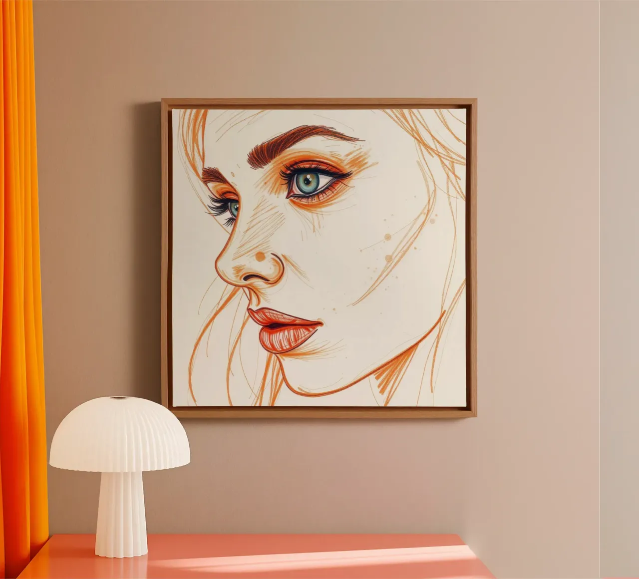 dessin d'une femme aux yeux bleus et au visage expressif toile avec Caisse américaine de DesignDoodle