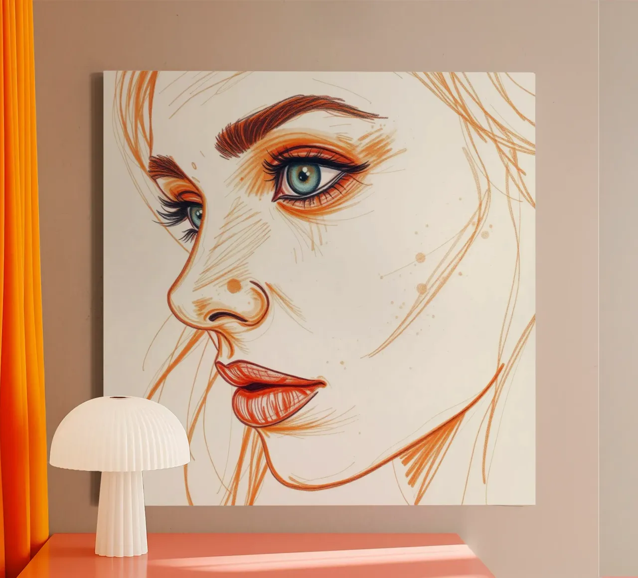 dessin d'une femme aux yeux bleus et au visage expressif toile avec Caisse américaine de DesignDoodle