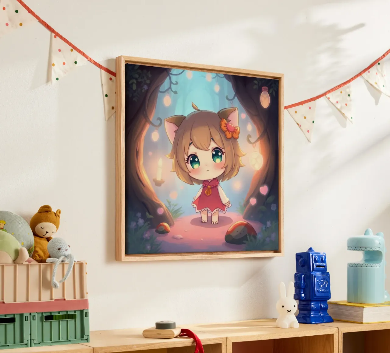 Cute character in a magical twilight forest canvas with Floater frame by DesignDoodle