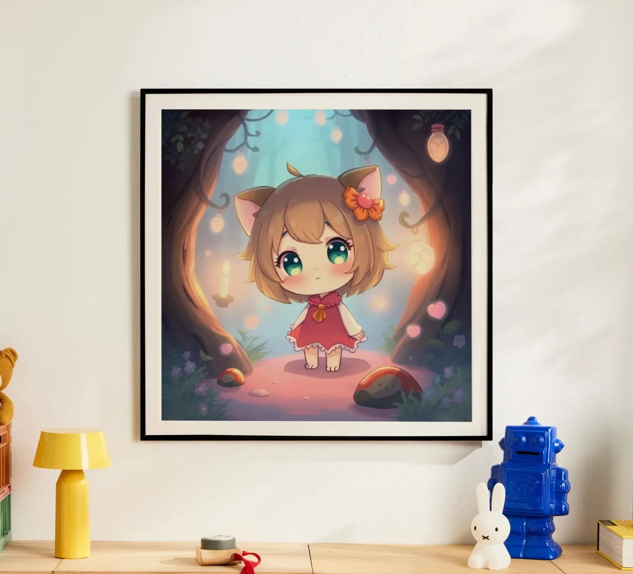 Simpático personaje en un mágico bosque crepuscular poster de DesignDoodle