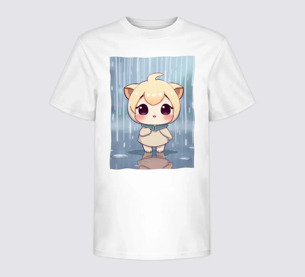 Niedliche Zeichentrickfigur im Regen stehend mit fröhlichem Gesicht Kinder T-Shirt von DesignDoodle