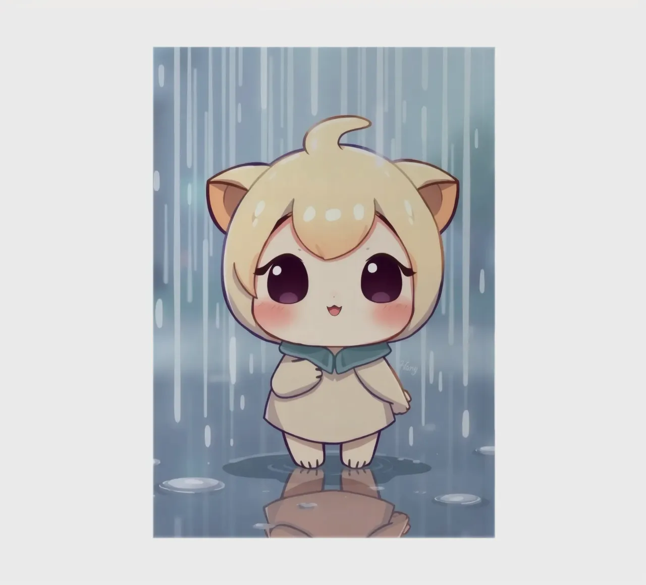 Cute cartoon character standing in the rain with joyful face notebook by DesignDoodle
