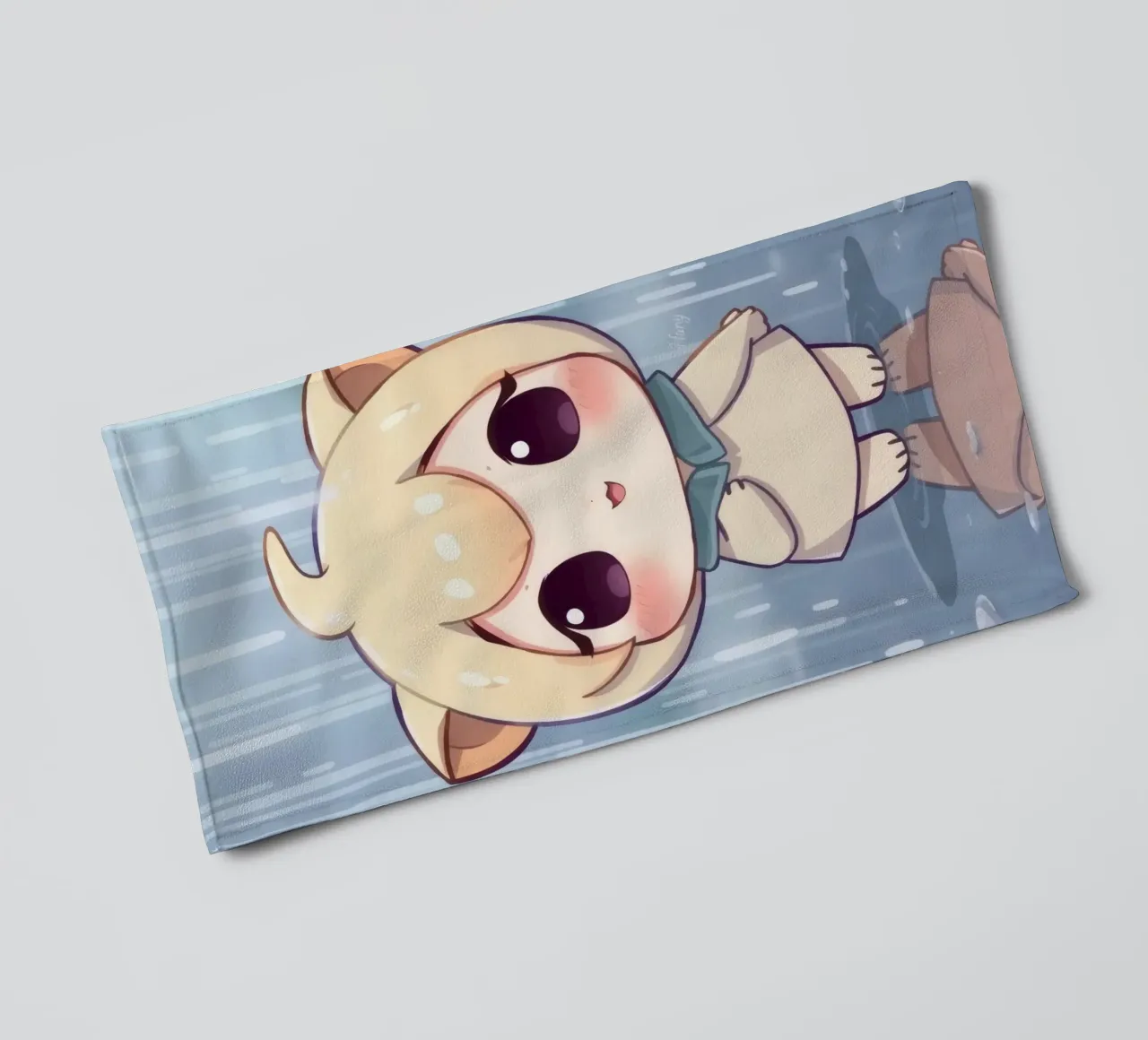 Cute cartoon character standing in the rain with joyful face towel by DesignDoodle
