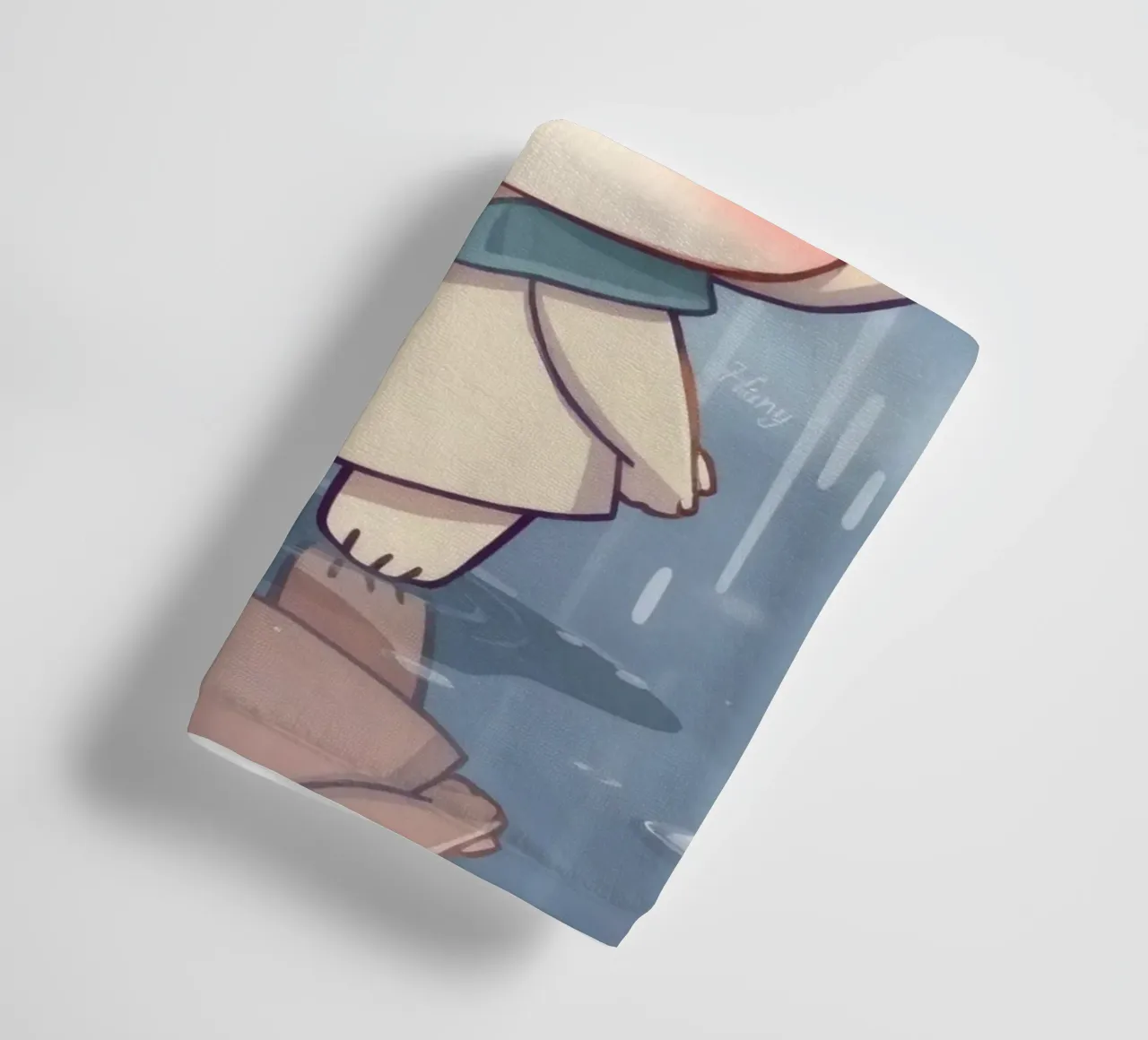 Cute cartoon character standing in the rain with joyful face towel by DesignDoodle
