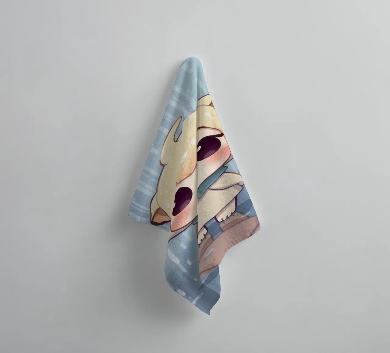 Cute cartoon character standing in the rain with joyful face towel by DesignDoodle