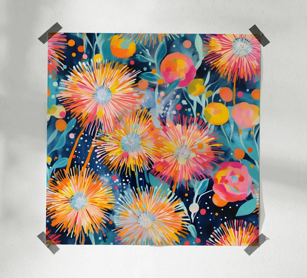 Carnevale del dente di leone poster con telaio in alluminio da Botanical Pattern House