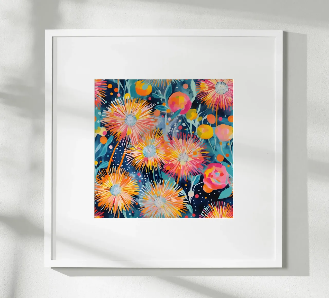 Carnevale del dente di leone poster con telaio in alluminio da Botanical Pattern House