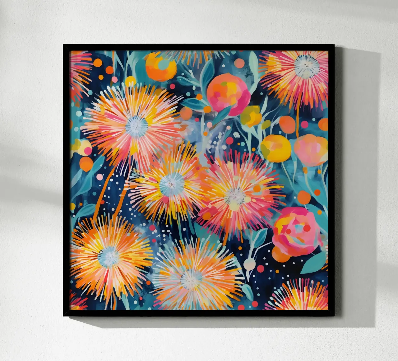 Carnevale del dente di leone poster con telaio in alluminio da Botanical Pattern House