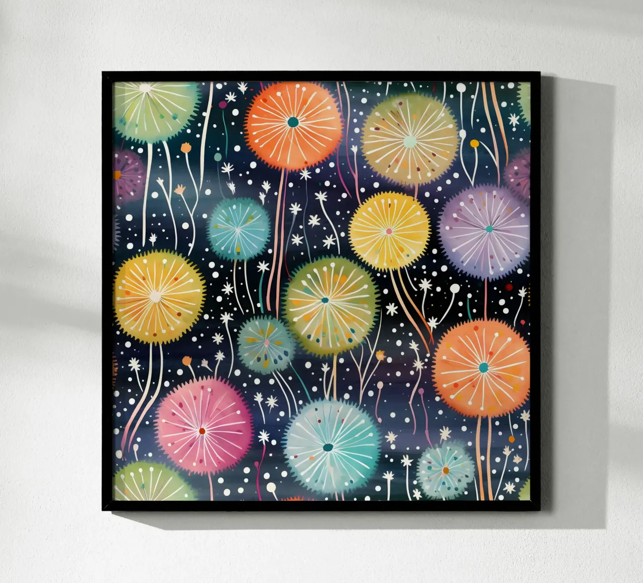 Denti di leone celesti poster con telaio in alluminio da Botanical Pattern House