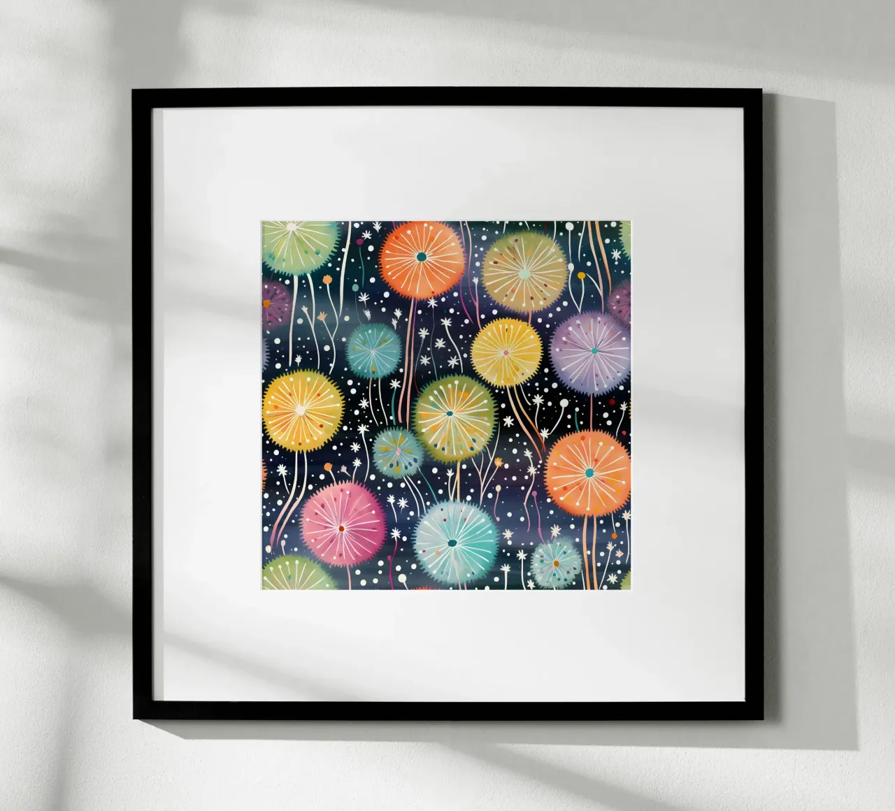 Denti di leone celesti poster con telaio in alluminio da Botanical Pattern House