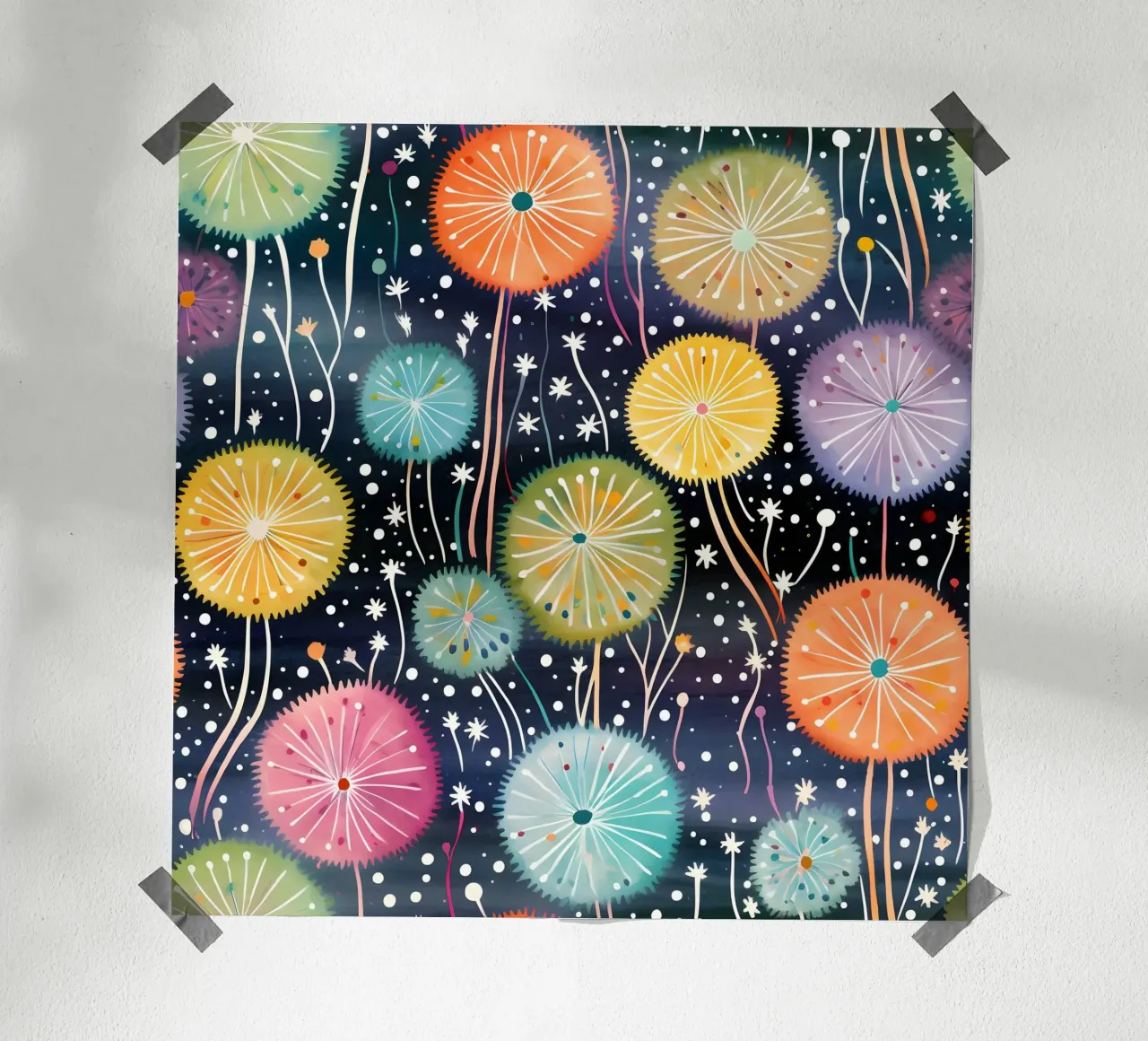 Denti di leone celesti poster con telaio in alluminio da Botanical Pattern House