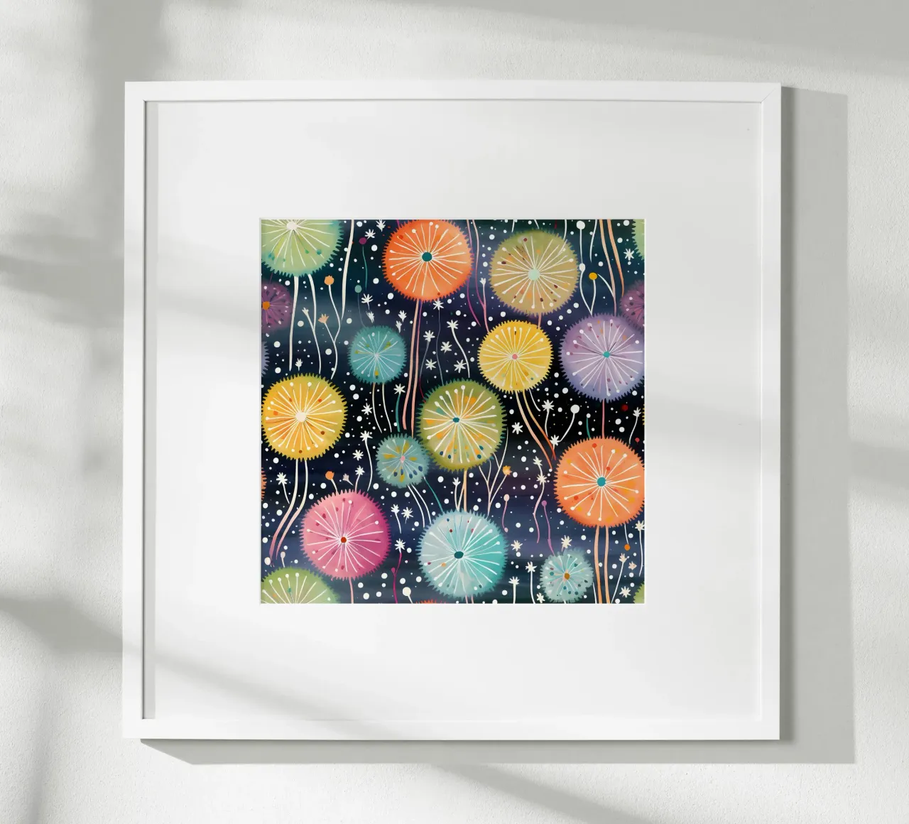 Denti di leone celesti poster con telaio in alluminio da Botanical Pattern House