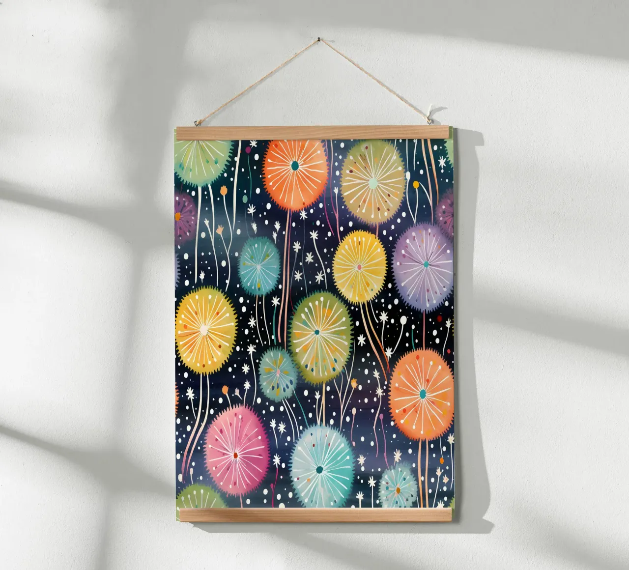 Denti di leone celesti poster con telaio in alluminio da Botanical Pattern House