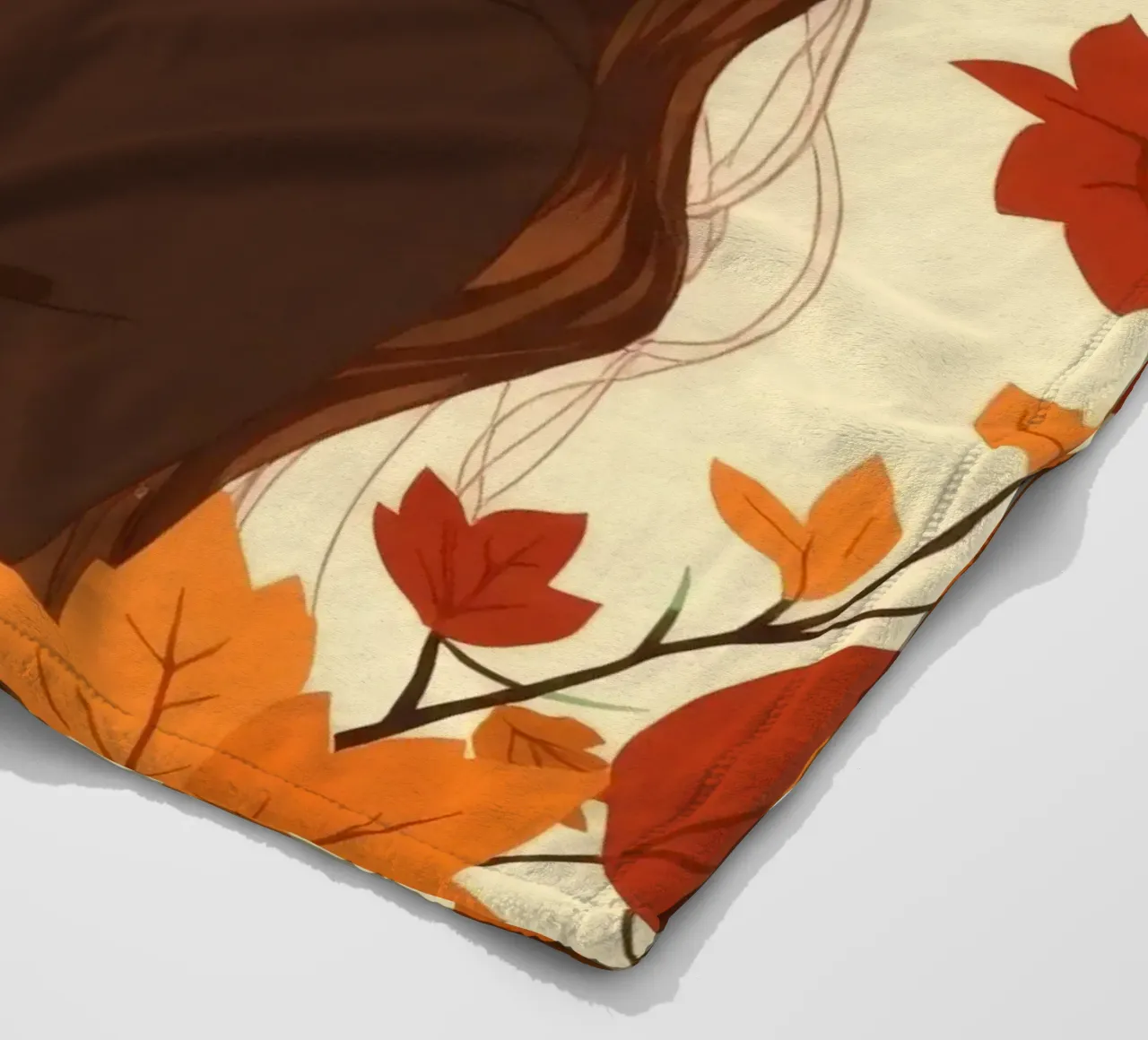 donna con foglie d'autunno in un'illustrazione dai toni caldi coperta in pile da DesignDoodle