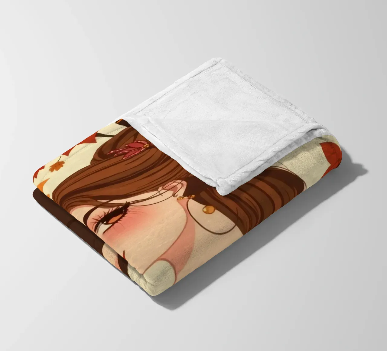 donna con foglie d'autunno in un'illustrazione dai toni caldi coperta in pile da DesignDoodle