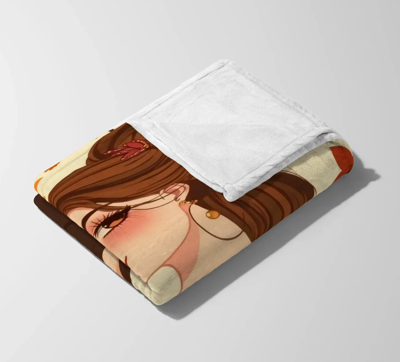 donna con foglie d'autunno in un'illustrazione dai toni caldi coperta in pile da DesignDoodle