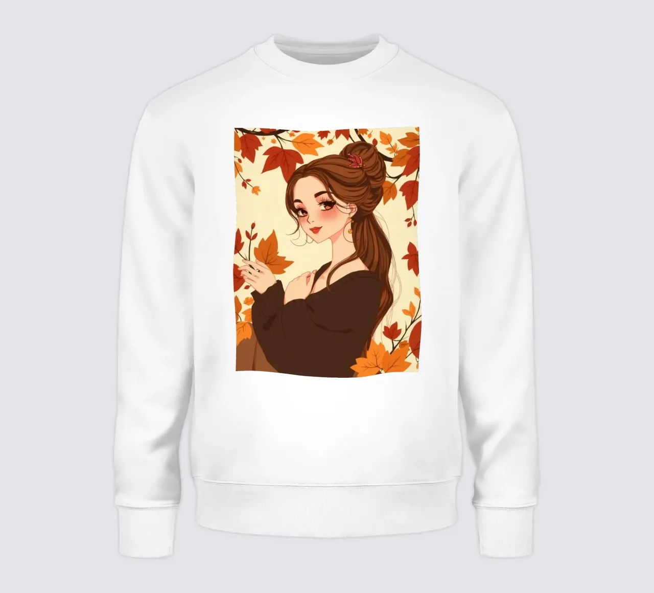 donna con foglie d'autunno in un'illustrazione dai toni caldi felpa da DesignDoodle