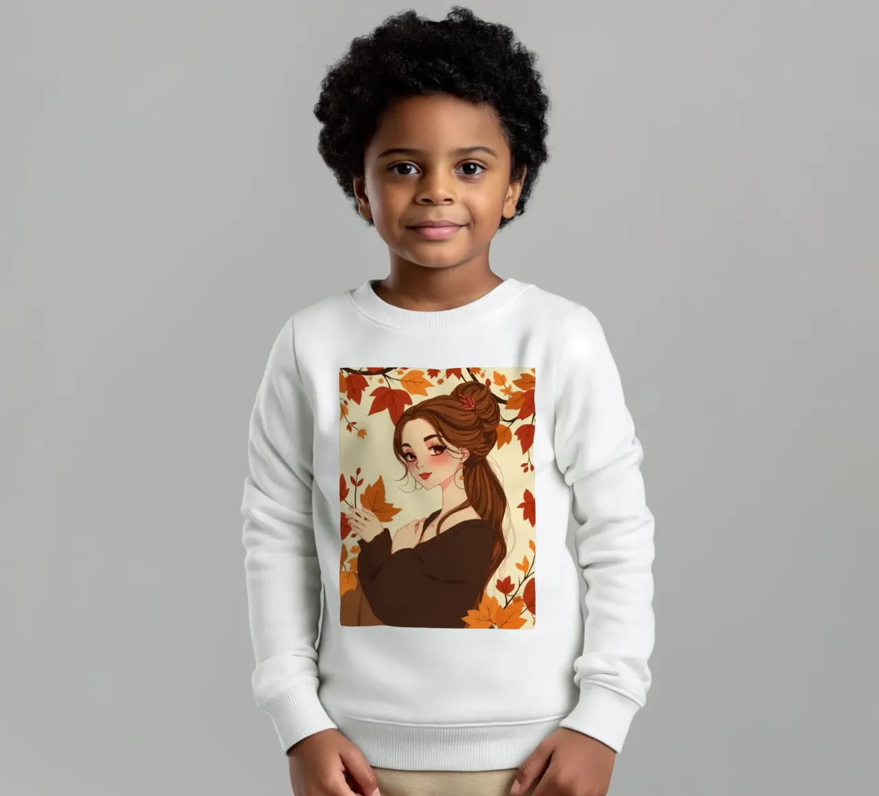 donna con foglie d'autunno in un'illustrazione dai toni caldi felpa bambino da DesignDoodle