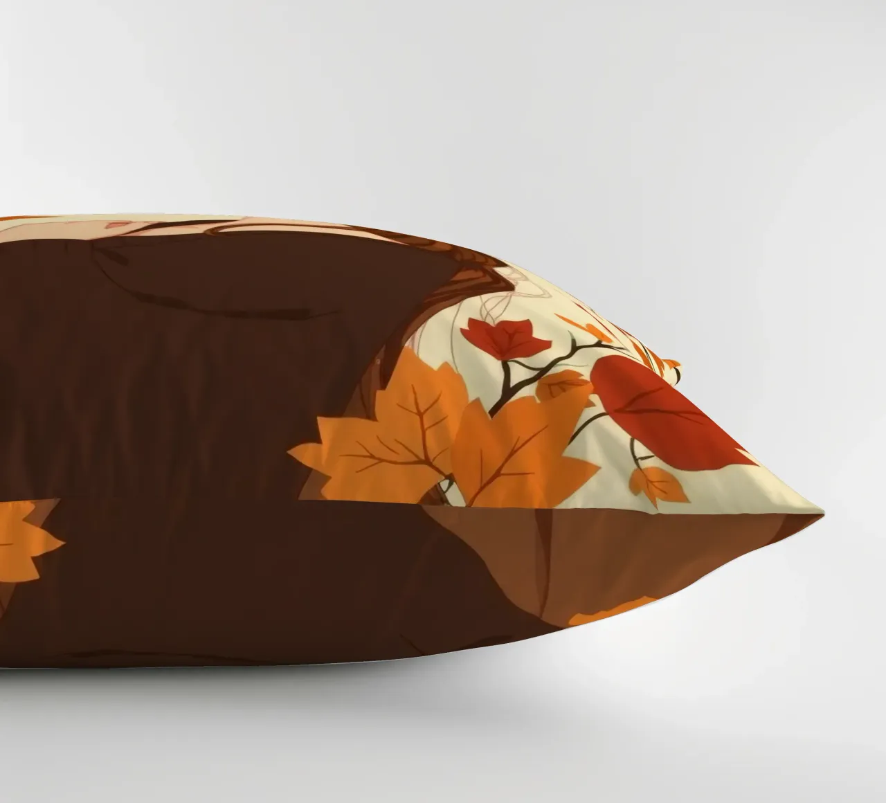 donna con foglie d'autunno in un'illustrazione dai toni caldi cuscino da DesignDoodle