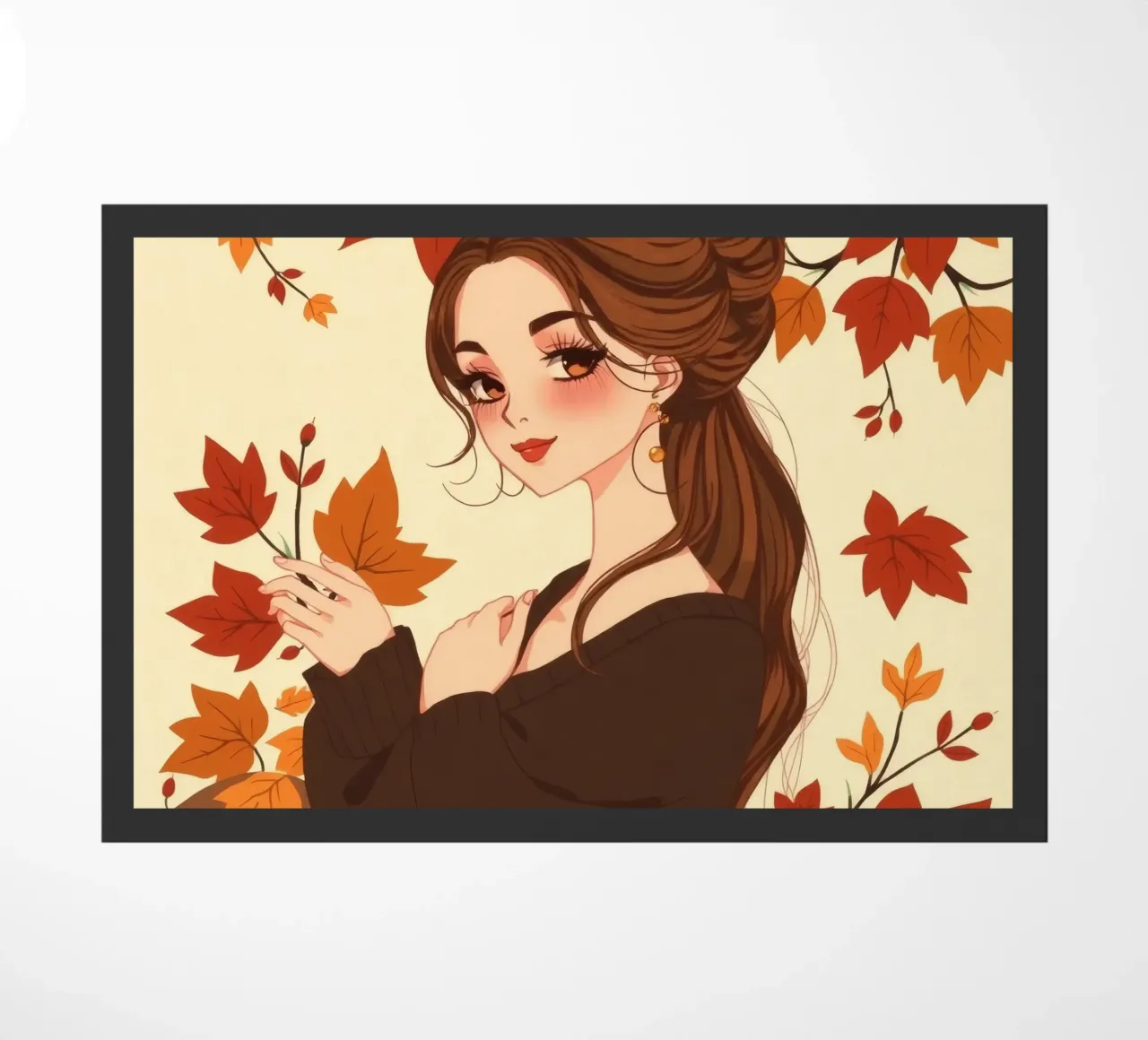 donna con foglie d'autunno in un'illustrazione dai toni caldi zerbino da DesignDoodle
